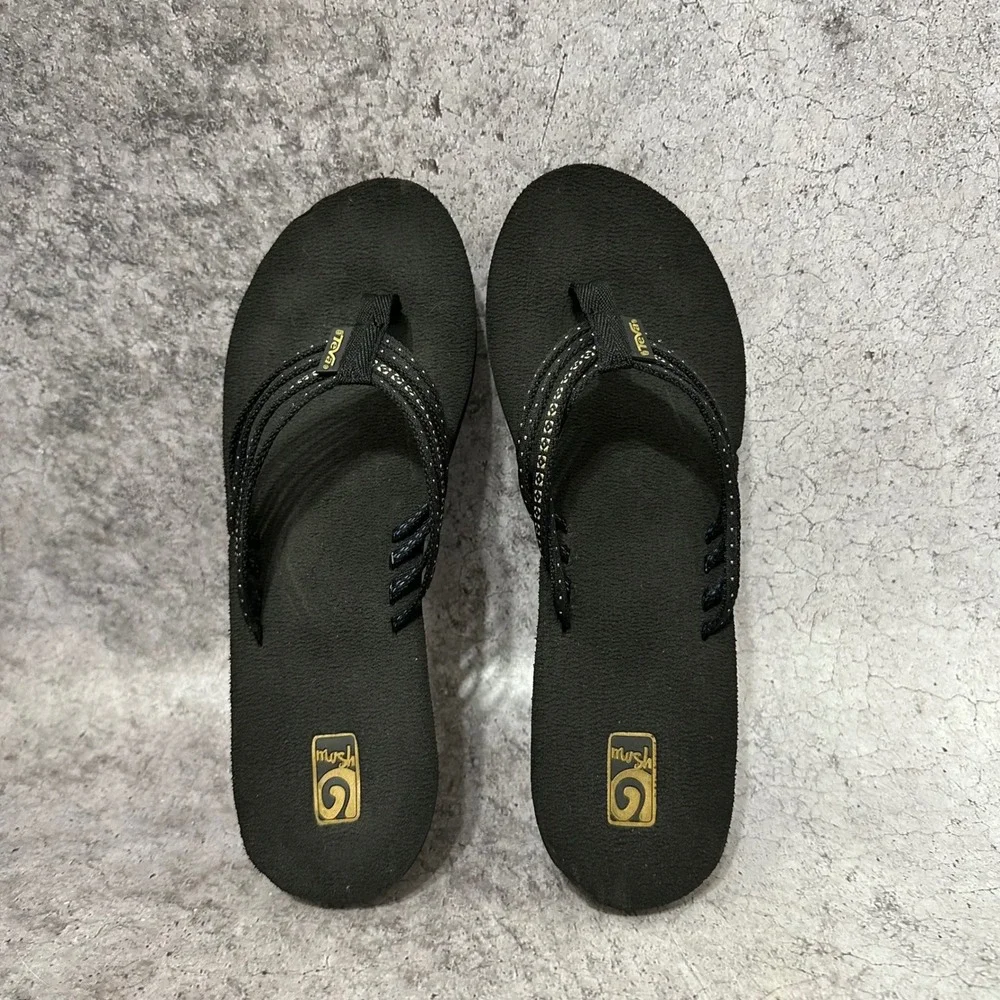Teva Mush Mandalyn Wedge Ola 2 Sandals Womens 10 Blk Strappy Thong Platform 2